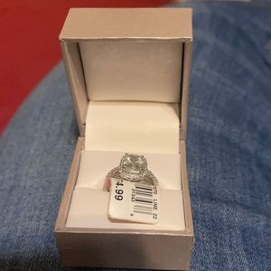 SS aquamarine & created white sapphire ring